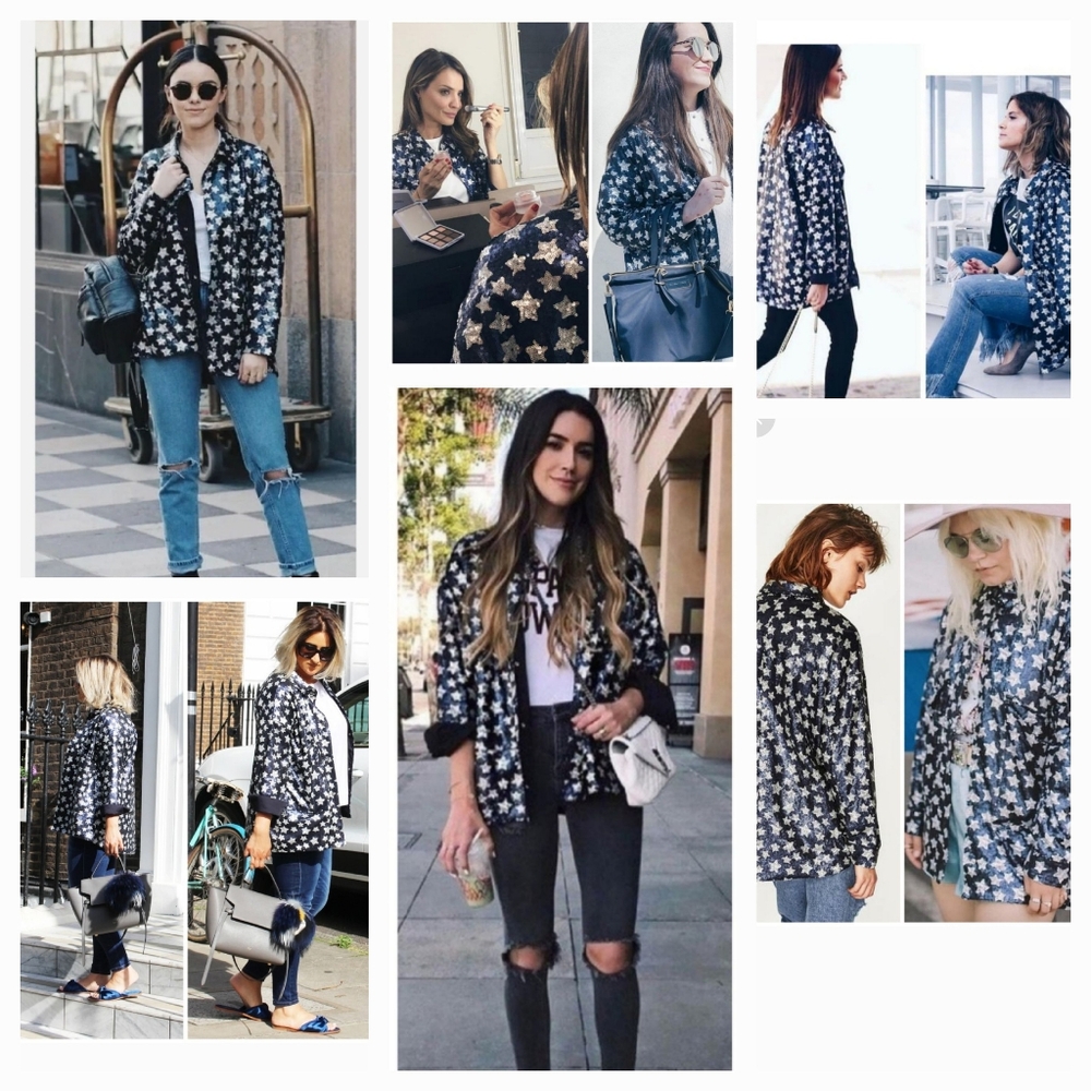 ZARA sequined star BLOGGER FAV! lined snap shirt jacket  2 large patch pockets - Picture 7 of 17